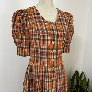 Vintage Linzner German Plaid Button Down Dress With Pockets UK Size 36